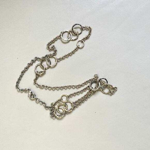 Long silver tone necklace with circles - Picture 3 of 8